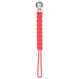 Three Little Tots Red all silicone one piece pacifier clip. This pacifier clip is flexible and easy to clean.