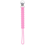 Three Little Tots Rose Pink all silicone one piece pacifier clip. This paci clip is flexible and easy to clean