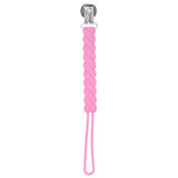 Three Little Tots Rose Pink all silicone one piece pacifier clip. This paci clip is flexible and easy to clean