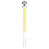 Three Little Tots baby yellow all silicone one piece pacifier clip. This pacifier clip is flexible and easy to clean.