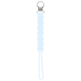 Three Little Tots baby blue all silicone one piece pacifier clip. This paci clip is flexible and easy to clean.