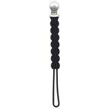 Three Little Tots Black all silicone pacifier clip. These one piece paci clip are flexible and easy to clean.