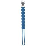 Three Little Tots blue all silicone one piece pacifier clip. This paci clip is flexible and easy to clean.