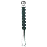 Three Little Tots hunter green all silicone one piece pacifier clip. This paci clip is flexible and easy to clean.