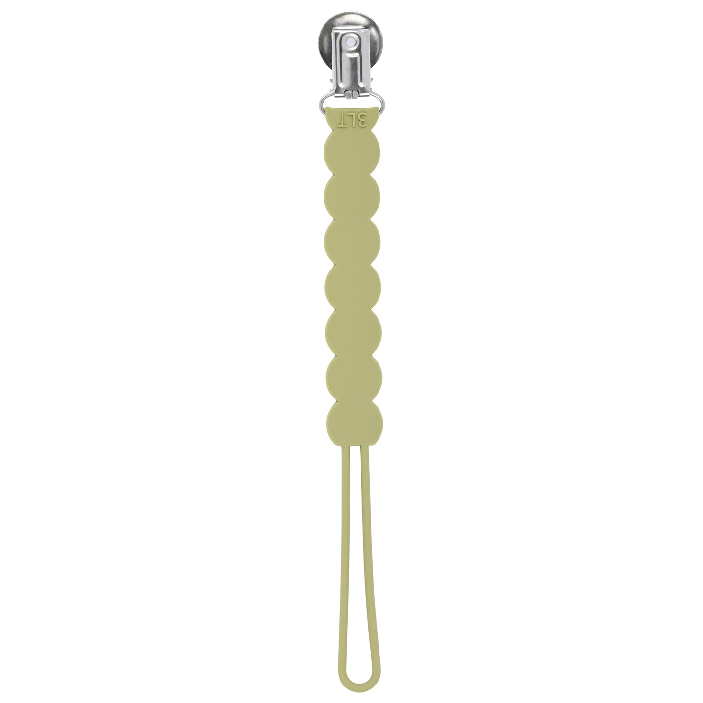 Three Little Tots Olive Green all silicone pacifier clip. These paci clips are flexible and easy to clean