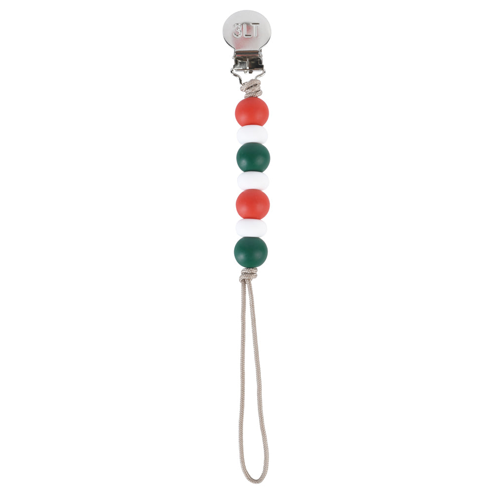 Christmas silicone beaded pacifier clip, stylish and secure, enhances your baby's festive outfit effortlessly.