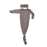 Ultra-soft, stretchy gender neutral baby gowns designed for comfort, featuring tie bottom and pull-down shoulder tabs for convenience.