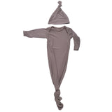 Ultra-soft, stretchy gender neutral baby gowns designed for comfort, featuring tie bottom and pull-down shoulder tabs for convenience.