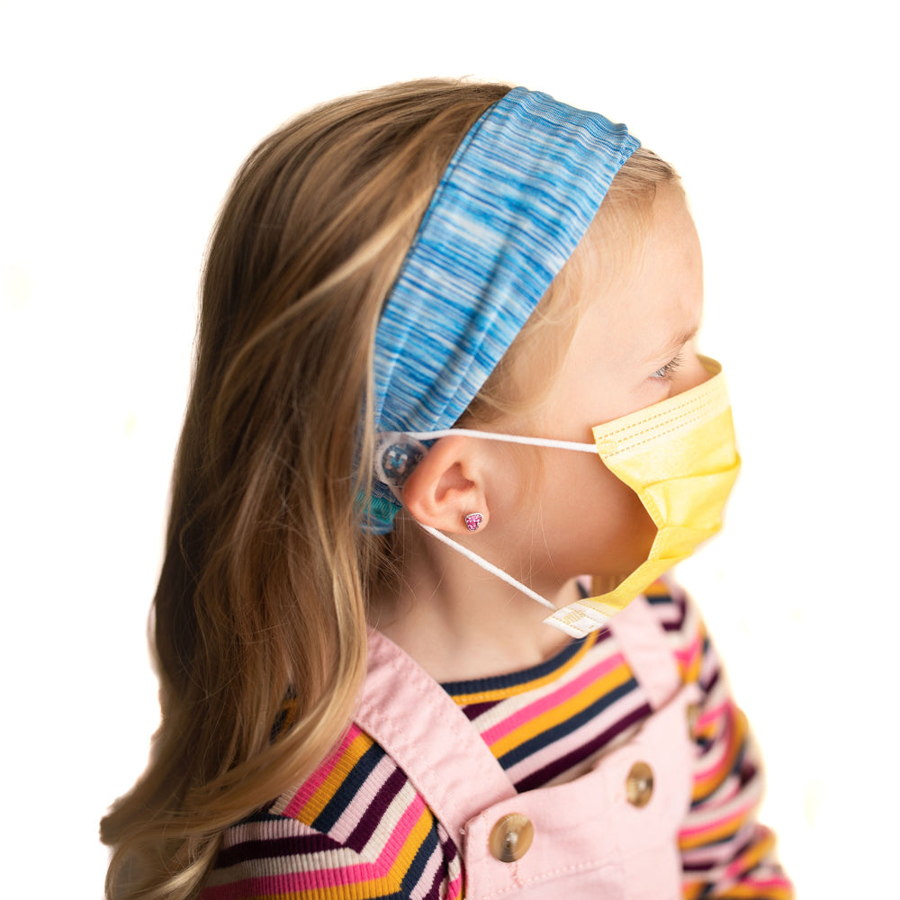 Comfortable headbands with mask-saving buttons for kids, perfect for long-term mask wearers like children with Leukemia.