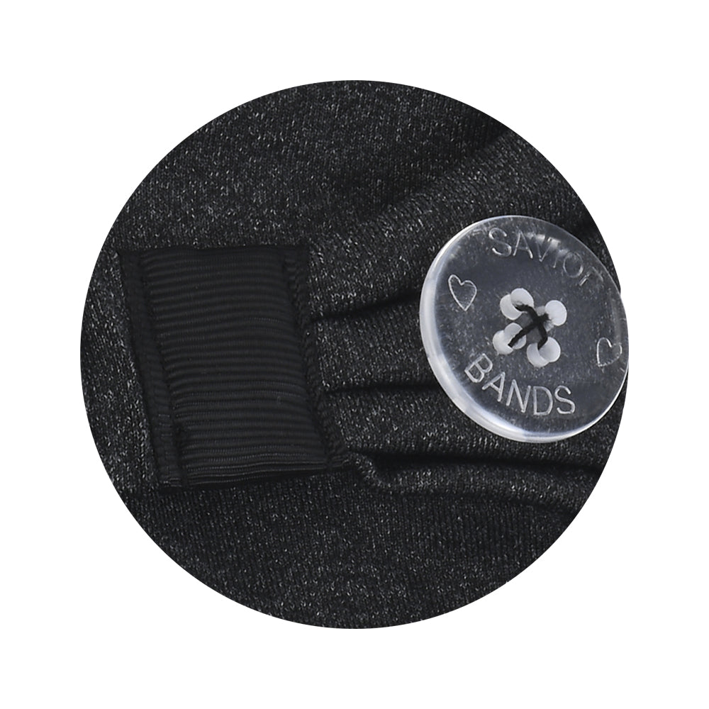 Comfortable headbands with button enclosure make mask-wearing easy for nurses on long shifts.