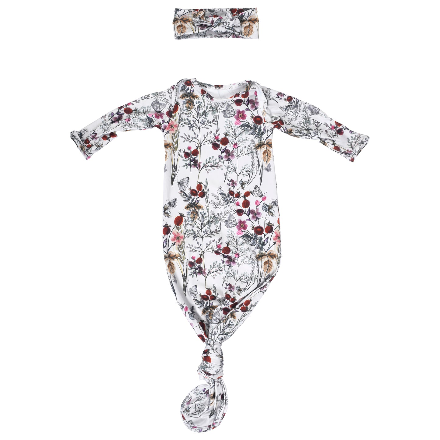 Super soft baby gowns with stretchy fabric, easy tie bottom for diaper changes, and pull-down tabs for dressing ease.