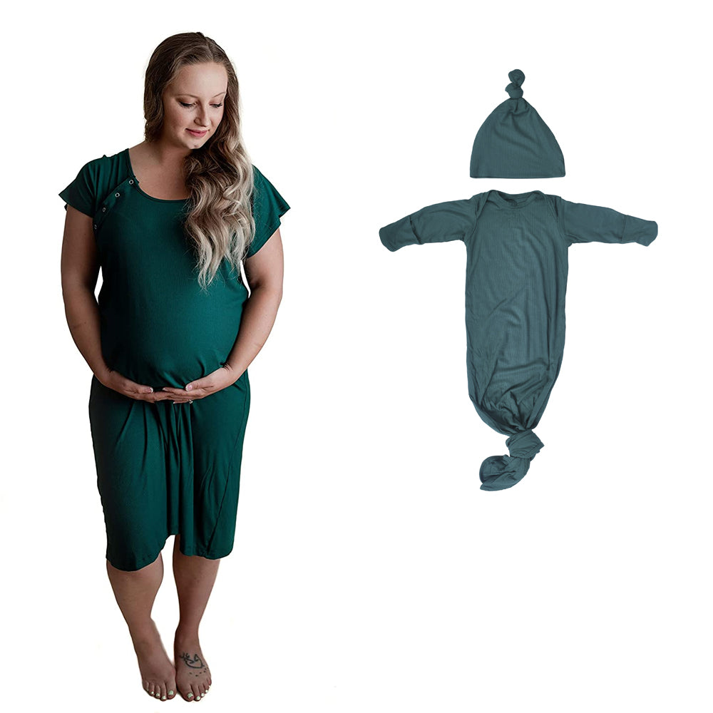 Three Little Tots Mommy and Me - Ribbed Forest Green, in Ribbed Forest Green with Hat