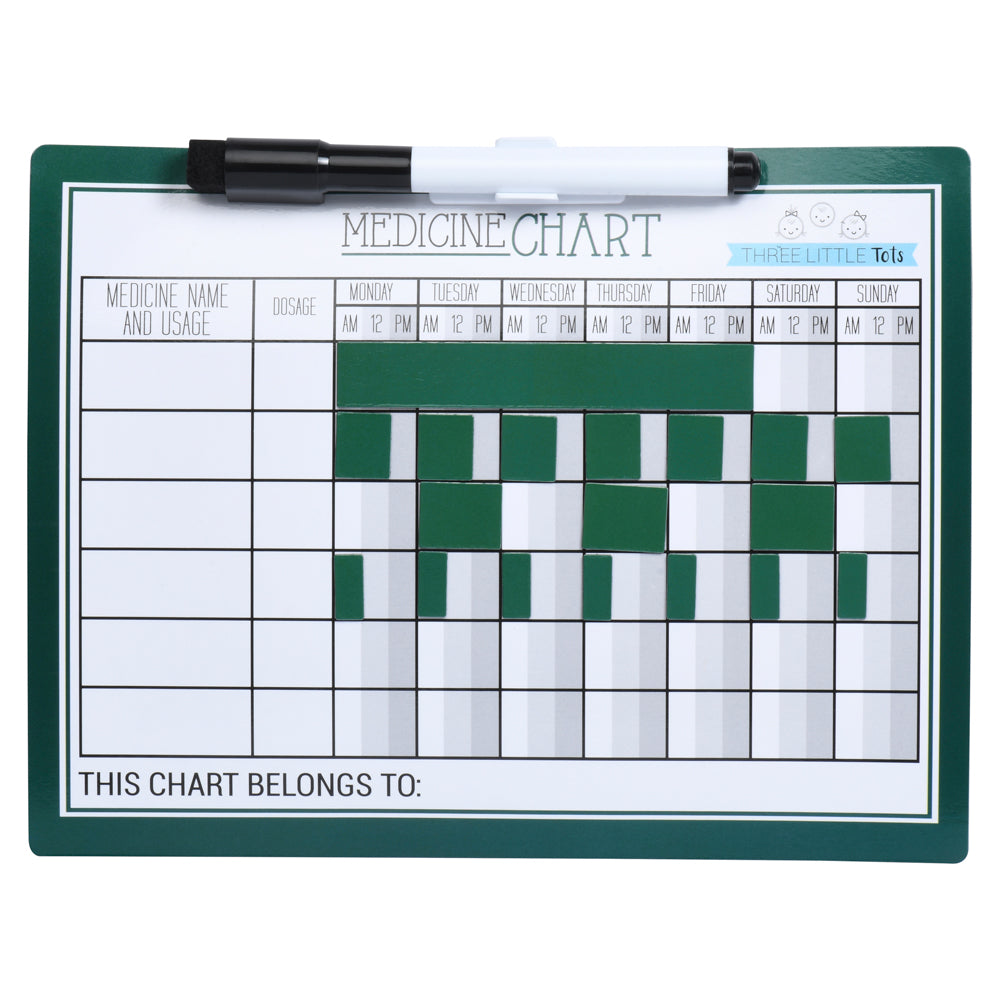 Hunter Green - Kids Medicine Magnetic Refrigerator Chart with Marker