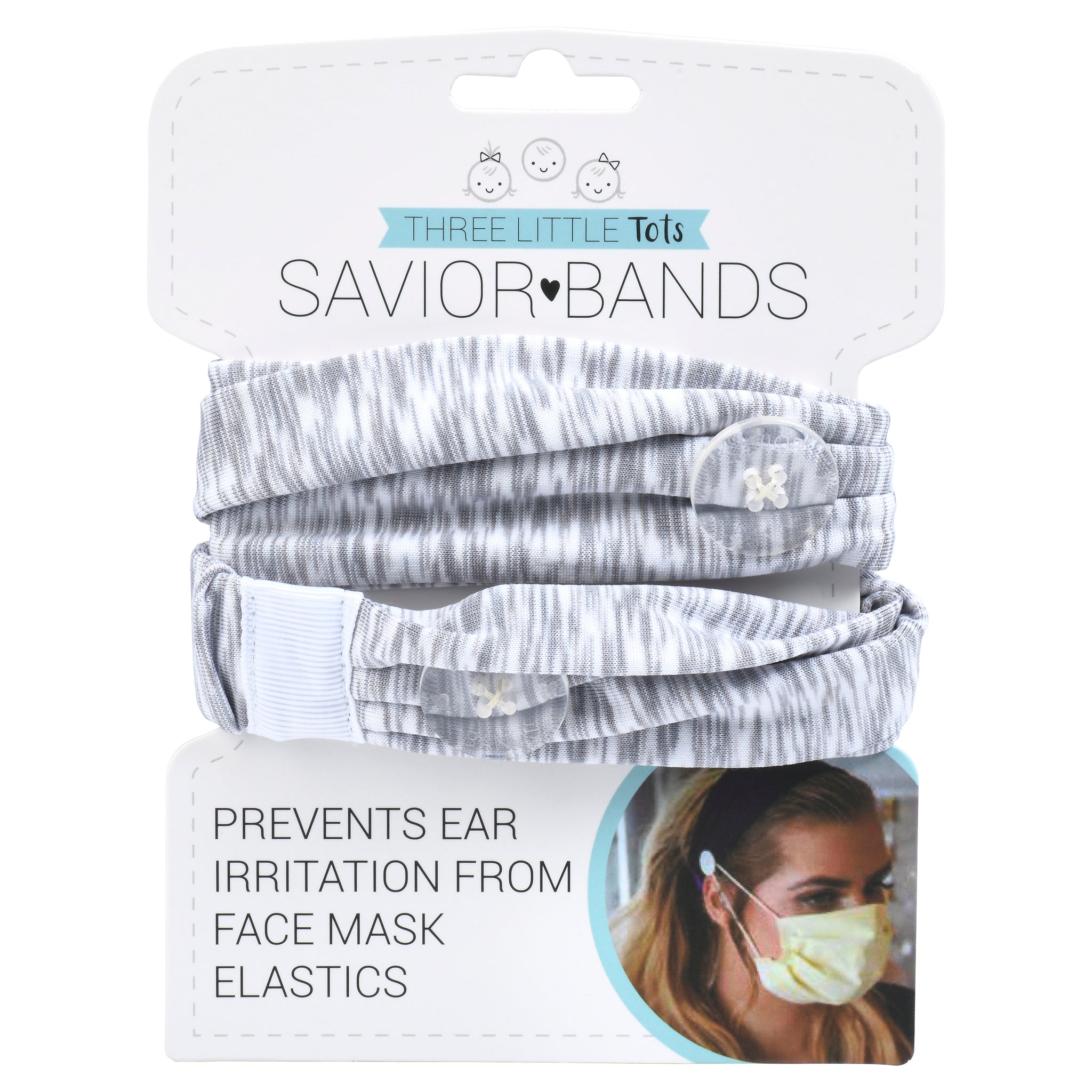 Comfortable headbands with button enclosure make mask-wearing easy for nurses on long shifts.Comfortable headbands with button enclosure make mask-wearing easy for nurses on long shifts.