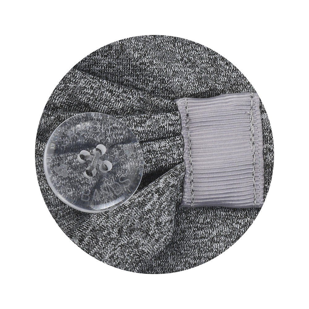 Comfortable headbands with button enclosure make mask-wearing easy for nurses on long shifts.