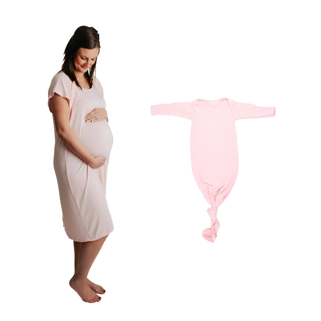 Cherish every moment with this comfy, breathable labor gown, perfect for before and after baby. Soft, matching nursing and baby gowns that provide ease for new moms and comfort for newborns.