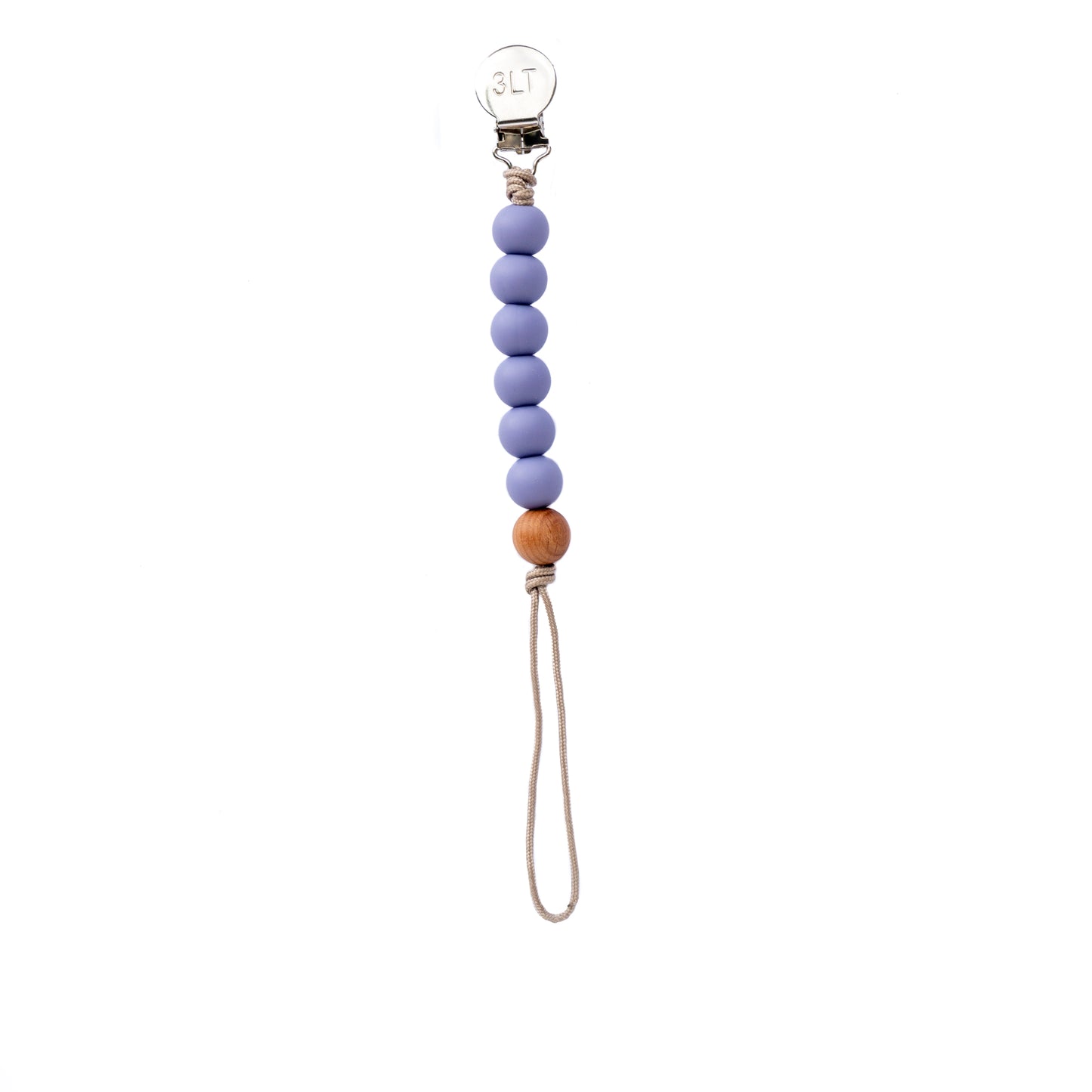 Three Little Tots Silicone Beaded Pacifier Clip in lavender. 