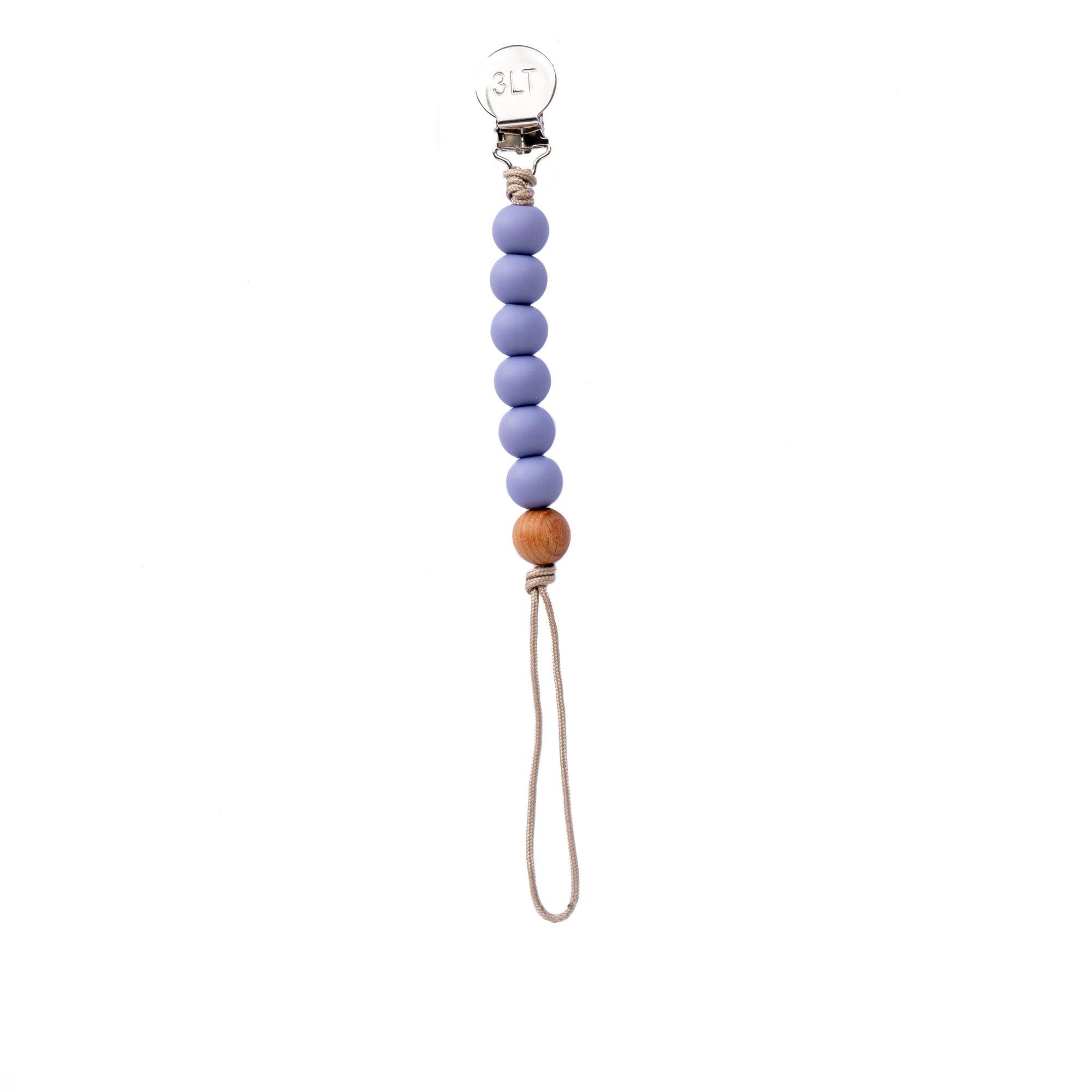 Three Little Tots Silicone Beaded Pacifier Clip in lavender. 