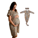 Leopard Mommy & Me Matching Labor Gown and Newborn Knotted Baby Gown