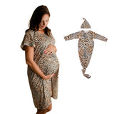 Leopard Mommy & Me Matching Labor Gown and Newborn Knotted Baby Gown