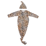 Leopard knotted baby gown with hat 