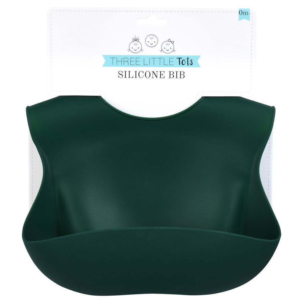 Designed in the USA, Three Little Tots food-grade silicone bibs with crumb catcher ensure comfort and cleanliness for your baby.