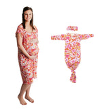 Matching Three Little Tots Mommy and Me Labor Gown and knotted baby gown