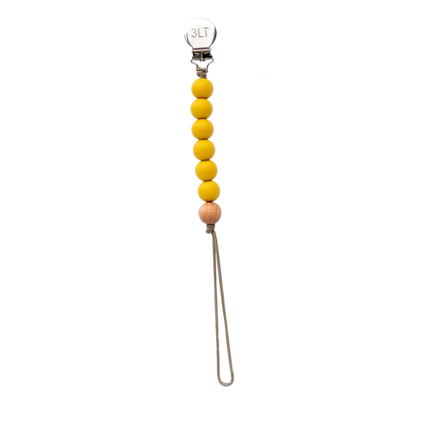 Three Little Tots Mustard Yellow Silicone Pacifier Clip. Handmade in the USA.