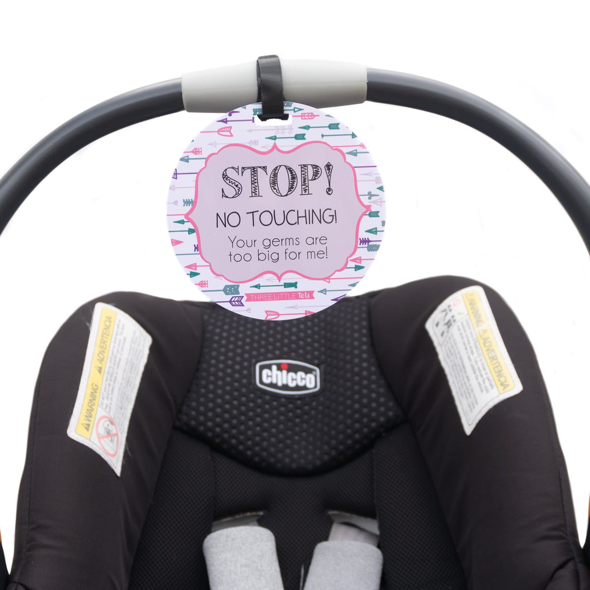No touching baby sign for a car seat or stroller pink