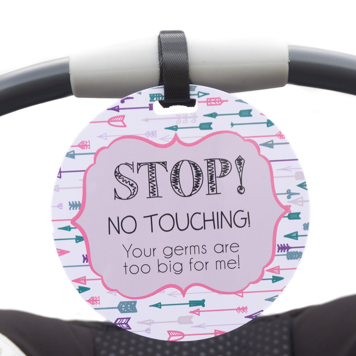 No touching baby sign for a car seat or stroller pink