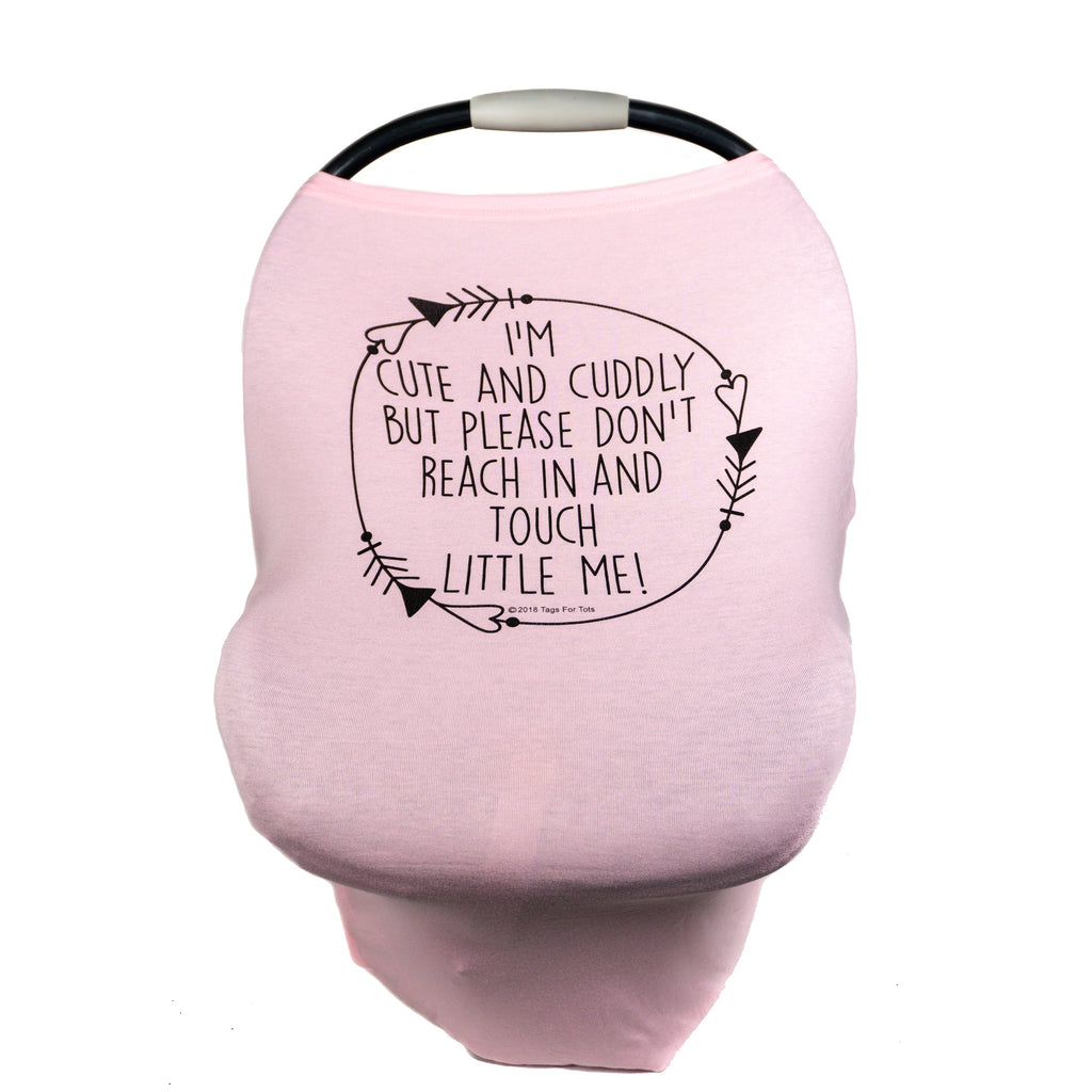 pink girl no touching baby sign on car seat cover nursing cover