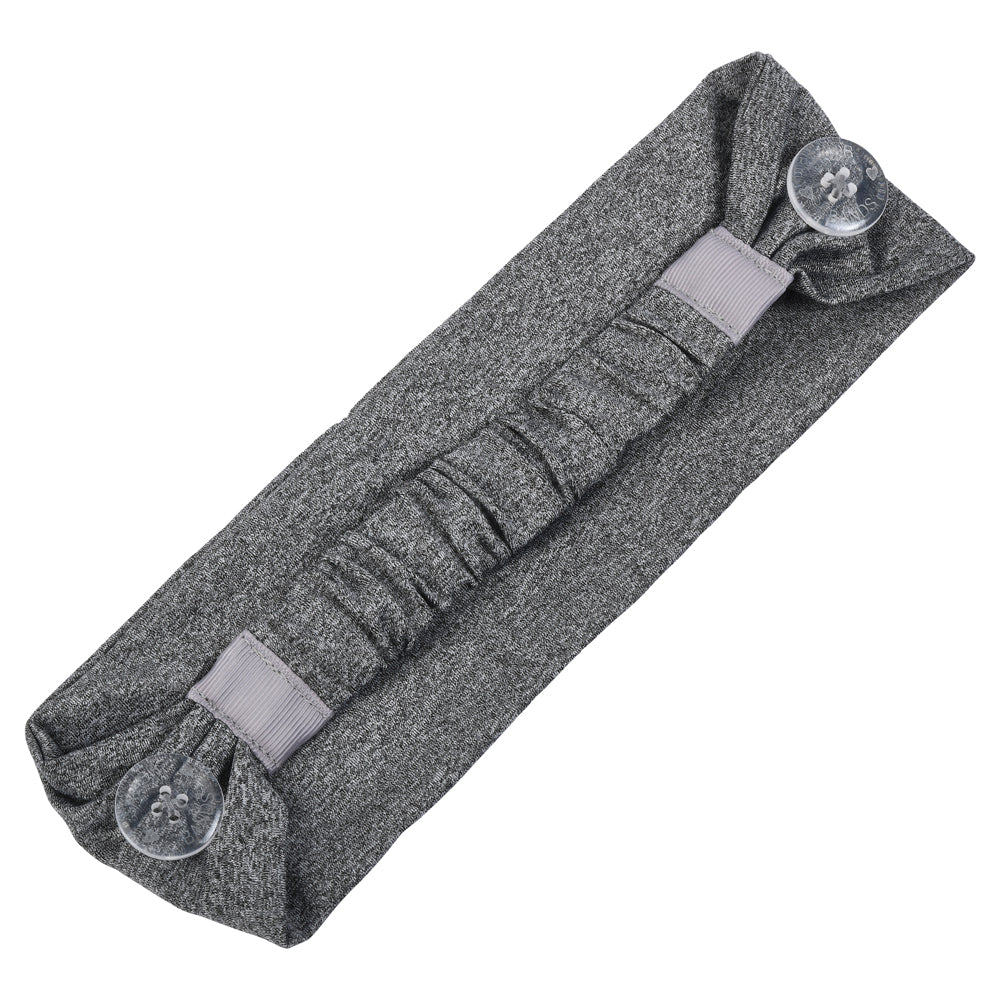 Comfortable headbands with button enclosure make mask-wearing easy for nurses on long shifts.