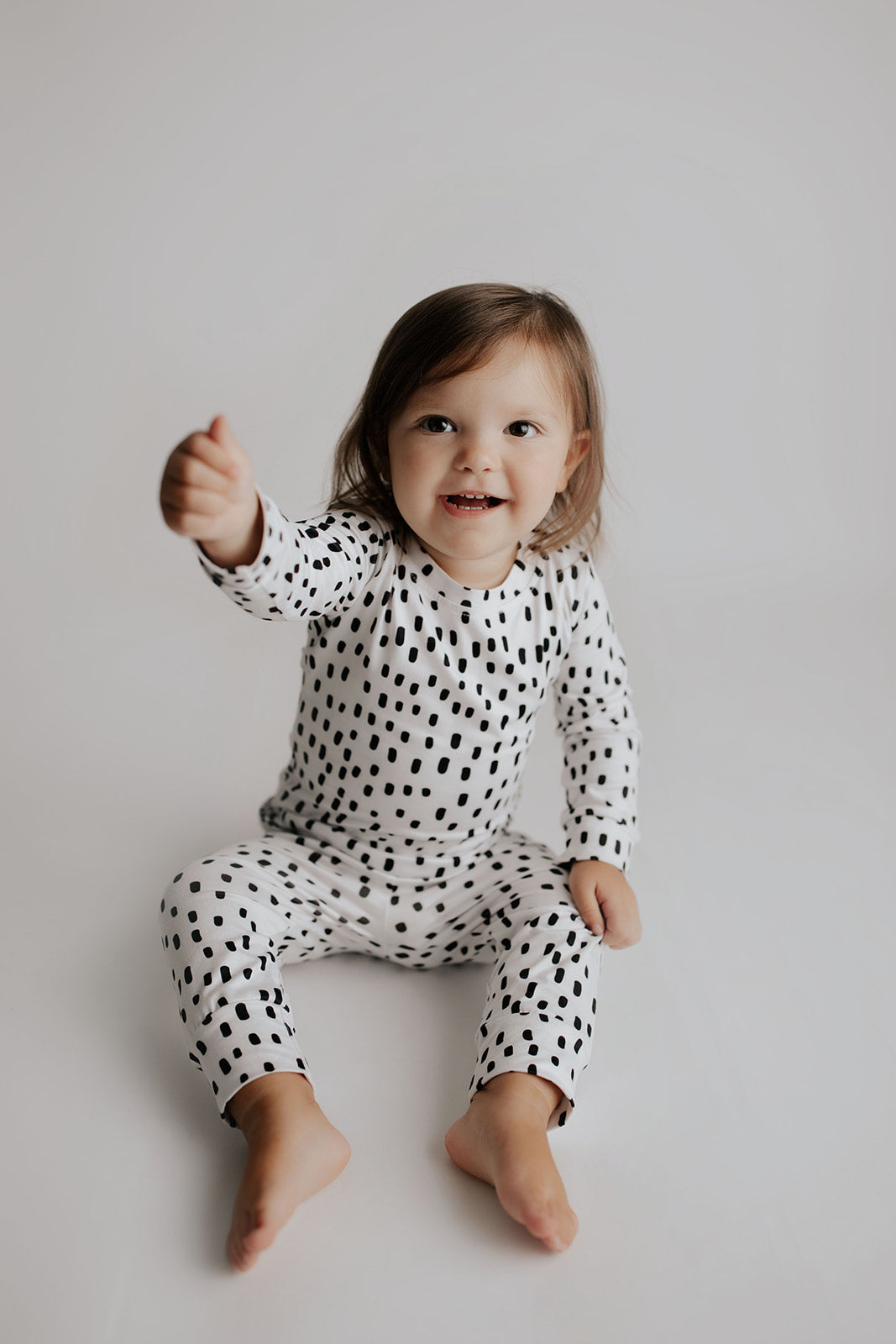 Polka Dot Toddler and big kid jammies in matching prints and solids, designed for comfy bedtime or lounging all day.