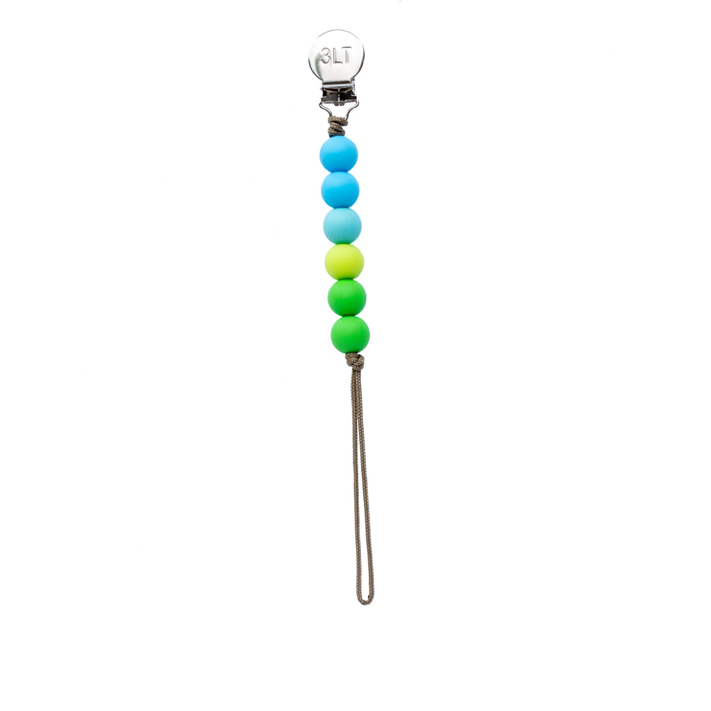 Tropical Snow Blue Green Silicone Beaded Pacifier Clip