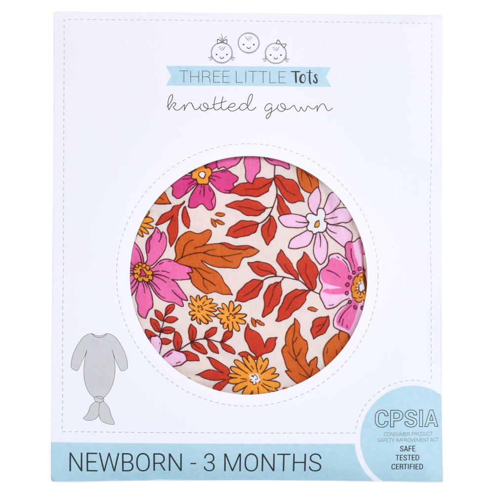 The cutest pink floral design for a newborn knotted baby gown. Trust in our knotted baby gowns, providing unparalleled comfort and ease for your baby's delicate skin.