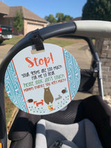 No touching car seat sign on a chicco newborn car seat