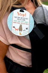 Three Little Tots Woodlands Car Seat sign on a baby carrier